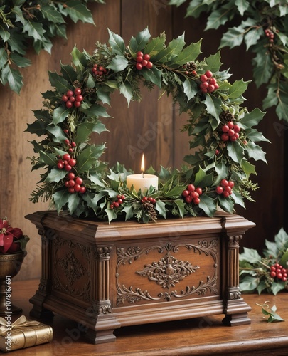 christmas wreath with music box