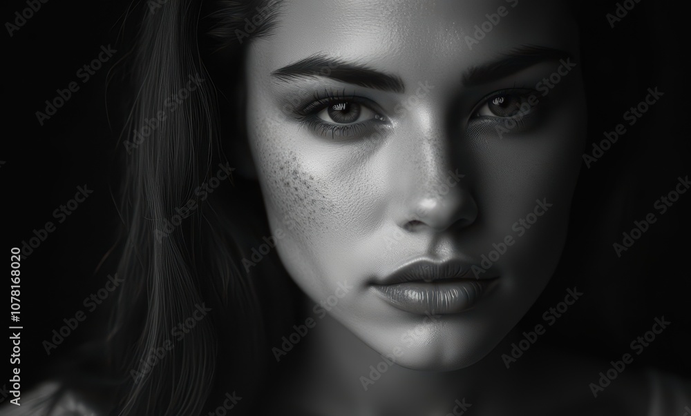 Close-up of a young woman with freckles Close-up of a young woman with freckles