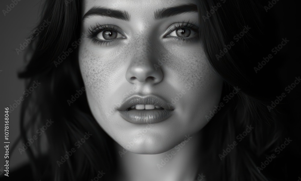 Close-up of a young woman with freckles Close-up of a young woman with freckles