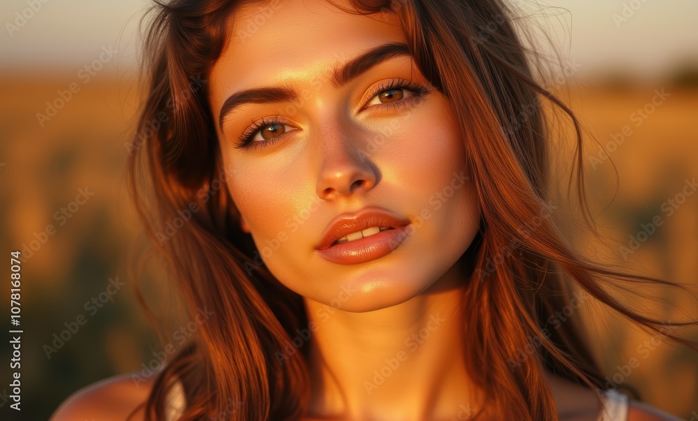Stunning female model with golden hour glow Stunning female model with golden hour glow