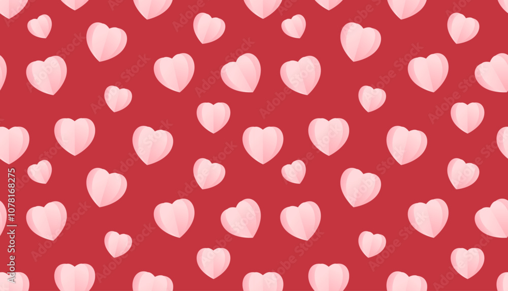 Seamless pattern of pink paper heart on red background. Romantic pink love heart vector seamless pattern. Love heart vector illustration. Valentine's day background banner design Seamless pattern of pink paper heart on red background. Romantic pink love heart vector seamless pattern. Love heart vector illustration. Valentine's day background banner design