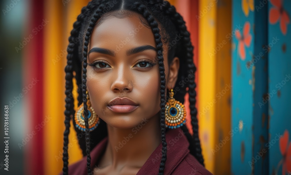 Young Black woman with braids and earrings. Young Black woman with braids and earrings.