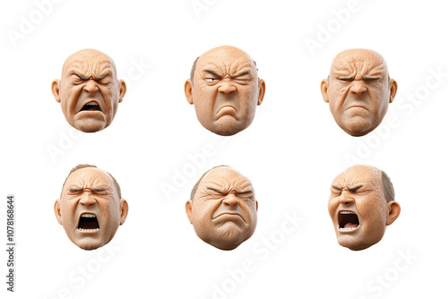 Six Animated Angry Faces on Display