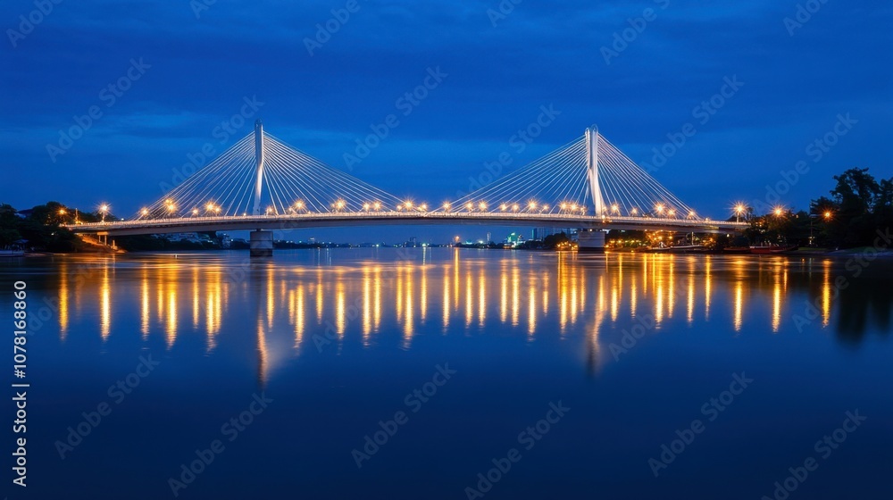Fototapeta premium Illuminated Bridge Reflection at Dusk