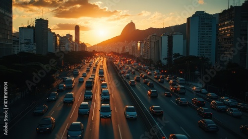 Heavy traffic on a main road in Rio de Janeiro. Brazil. cars bumper-to-bumper during rush hour. photo