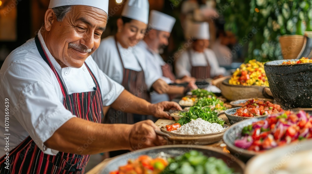 Homemade food delivery team from Mexico. Mexican chefs preparing family-style meals. lively kitchen ambiance. Homemade food delivery team from Mexico. Mexican chefs preparing family-style meals. lively kitchen ambiance.