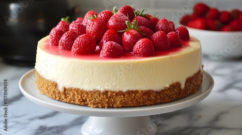 A New York-style cheesecake, rich and creamy cheesecake with a graham cracker crust.