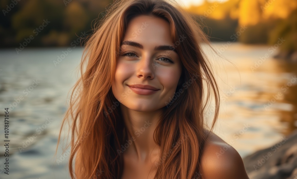 Smiling young woman by the water Smiling young woman by the water