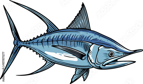 Illustration of a Swordfish in Blue Design