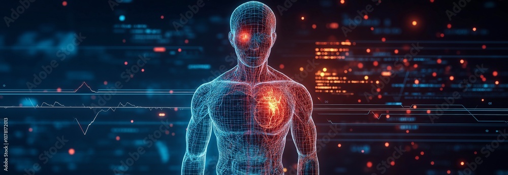A futuristic body scan that displays a medical emergency while receiving treatment