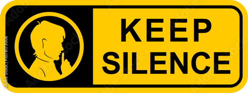 Yellow KEEP SILENCE Sticker Icon for Warning, Clear Vector Label for Noise Control, Editable EPS Design Isolated on White
