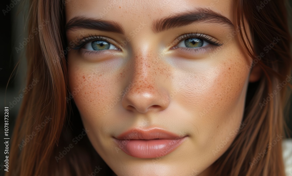 Close-up of a young woman with freckles Close-up of a young woman with freckles