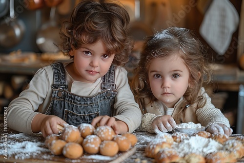 Two Kids Baking Cookies Together in Kitchen for Unforgettable Childhood Memories