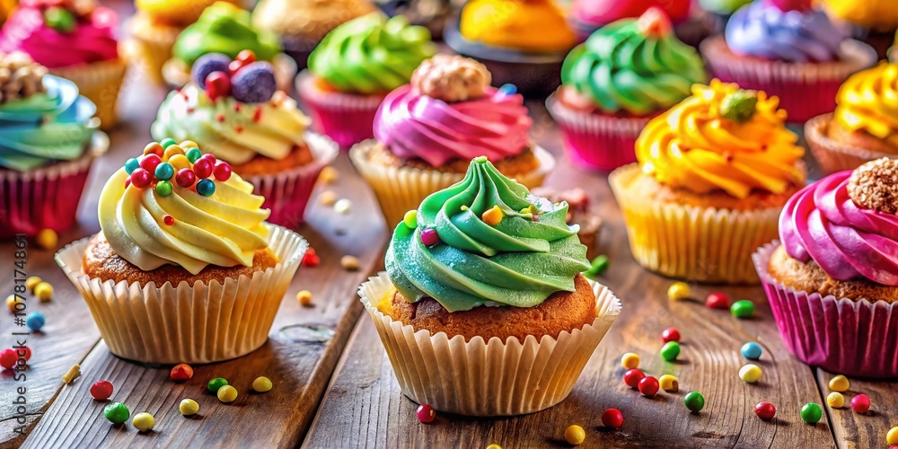 A delightful display of cupcake artistry, tantalizing the taste buds. A delightful display of cupcake artistry, tantalizing the taste buds.