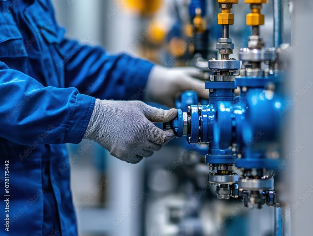 Closeup of a workers hands adjusting valves Closeup of a workers hands adjusting valves