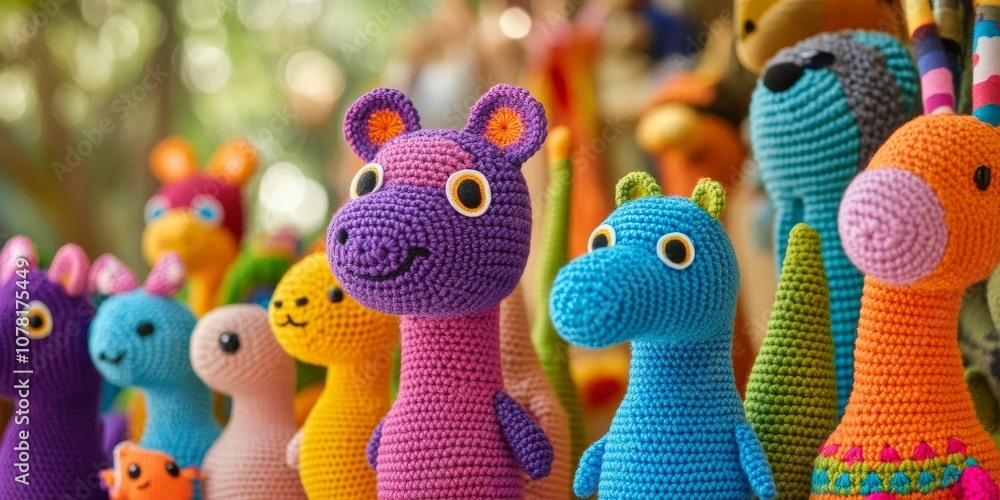 These colorful crocheted animals are a fun and playful decoration for kids' rooms or nurseries. They're also a unique gift for anyone who loves crafts. These colorful crocheted animals are a fun and playful decoration for kids' rooms or nurseries. They're also a unique gift for anyone who loves crafts.
