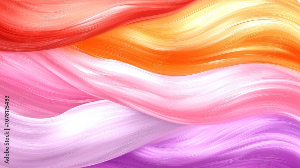 Fototapeta premium A vibrant abstract painting featuring flowing waves of pink, orange, white, and purple hues.