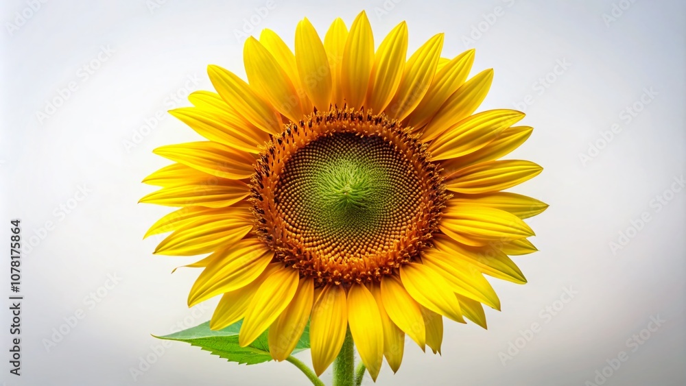 Fototapeta premium A striking, full view sunflower against a plain white backdrop.