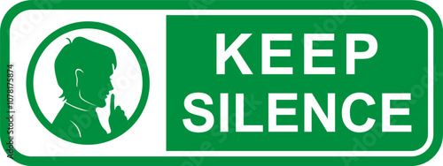 Green KEEP SILENCE Sticker Template, Simple Vector Sign for Quiet Zones, Editable EPS Graphic Isolated on White Background