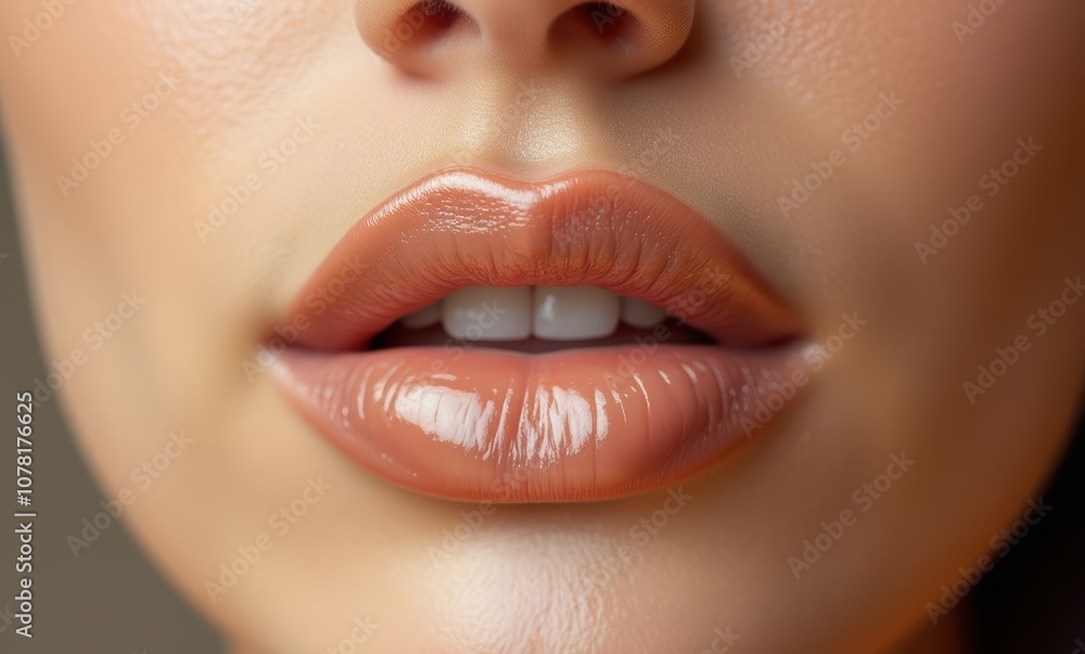 Close-up of a woman's glossy lips Close-up of a woman's glossy lips