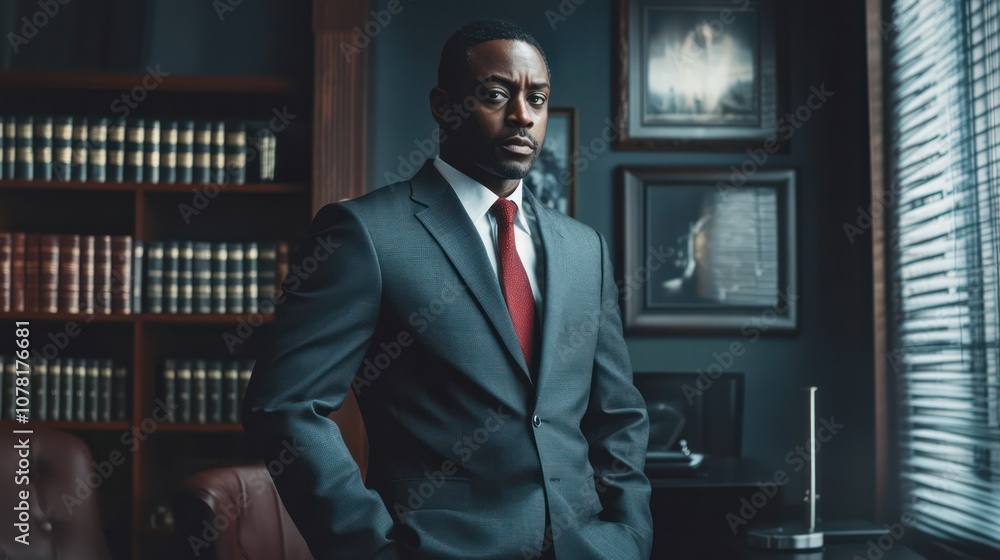 Fototapeta premium North American civil rights attorney representing client. organized and professional office.