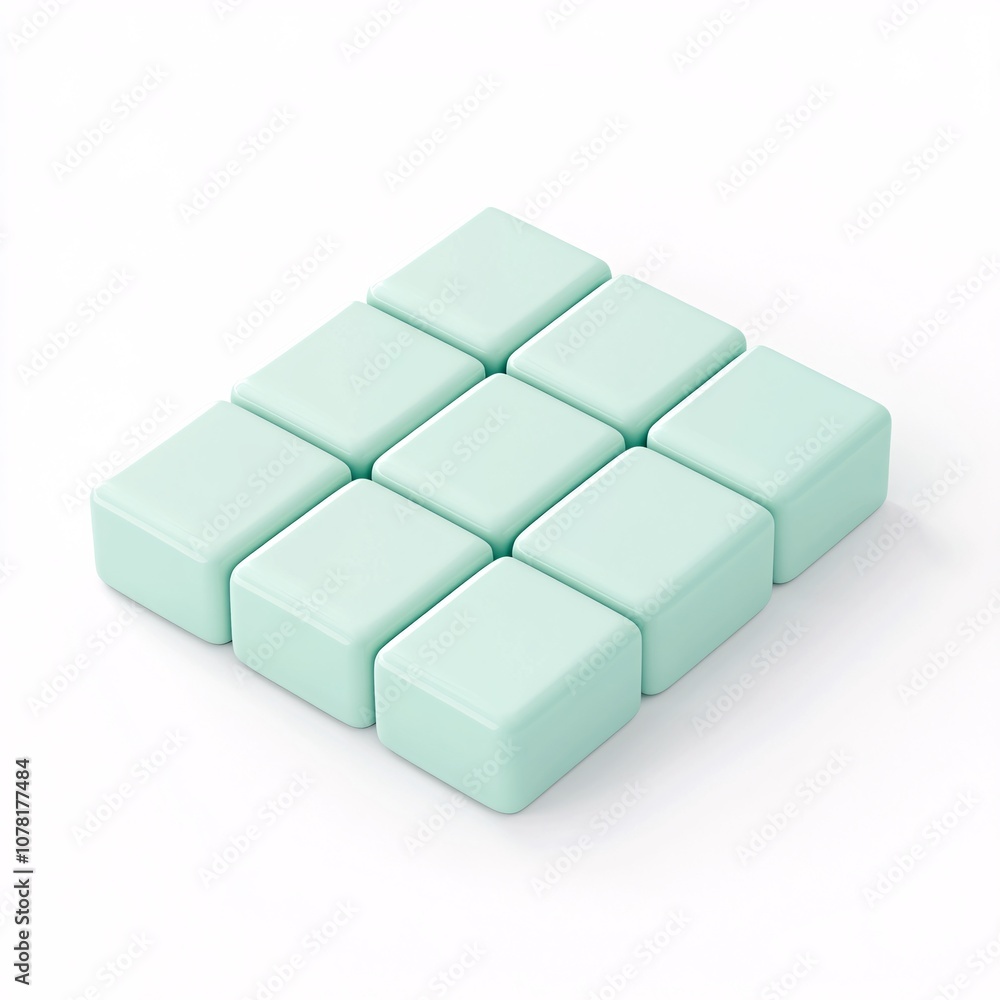 2408_021.A simple Magnetic tile set for babies and toddlers, Pale mint color, white background, 3D Rendering, isometric 2408_021.A simple Magnetic tile set for babies and toddlers, Pale mint color, white background, 3D Rendering, isometric