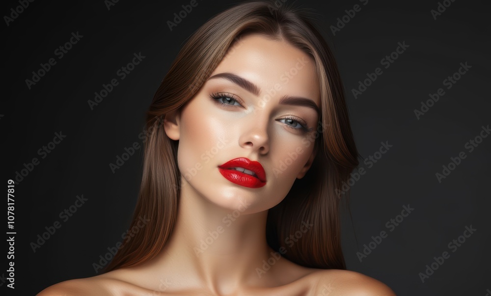Stunning woman with red lips and long hair Stunning woman with red lips and long hair