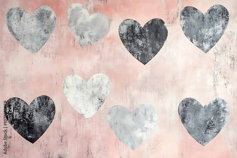 Soft watercolor hearts on a textured pale pink background. Soft watercolor hearts on a textured pale pink background.