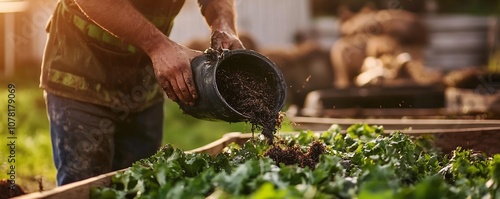 Farmer Pouring Organic Wast...