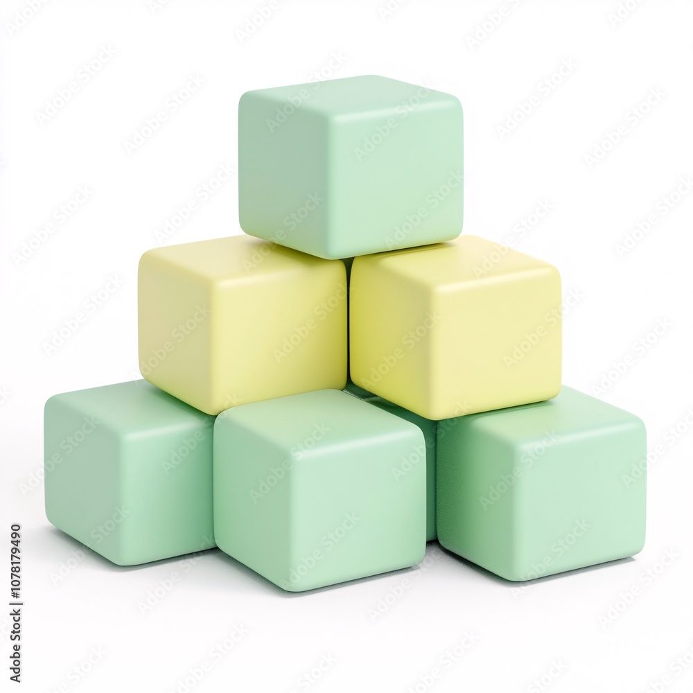 2408_066.A simple Soft stacking blocks for babies and toddlers, Pale yellow-green color, white background, 3D Rendering, isometric 2408_066.A simple Soft stacking blocks for babies and toddlers, Pale yellow-green color, white background, 3D Rendering, isometric