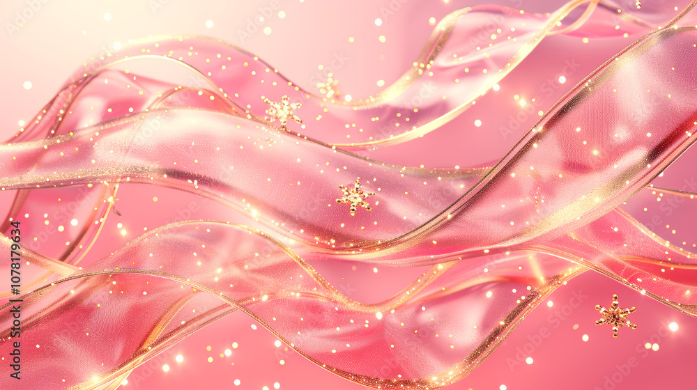 Elegant Pink Silk Fabric with Golden Sparkles Floating on Air Elegant Pink Silk Fabric with Golden Sparkles Floating on Air
