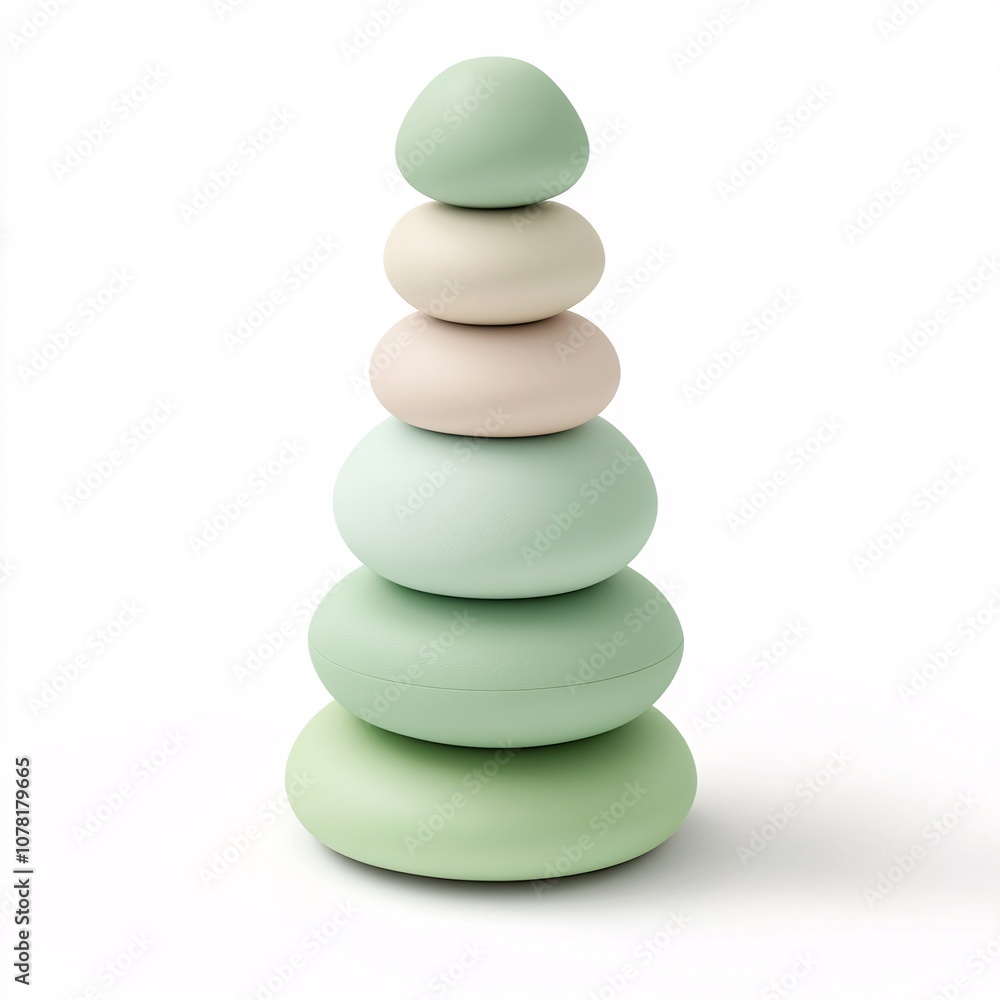 2408_055.A simple Soft stacking tower for babies and toddlers, Pale mint color, white background, 3D Rendering, isometric 2408_055.A simple Soft stacking tower for babies and toddlers, Pale mint color, white background, 3D Rendering, isometric