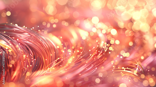 Glowing Abstract Red Fiber Optic Lights Background with Bokeh Effect
