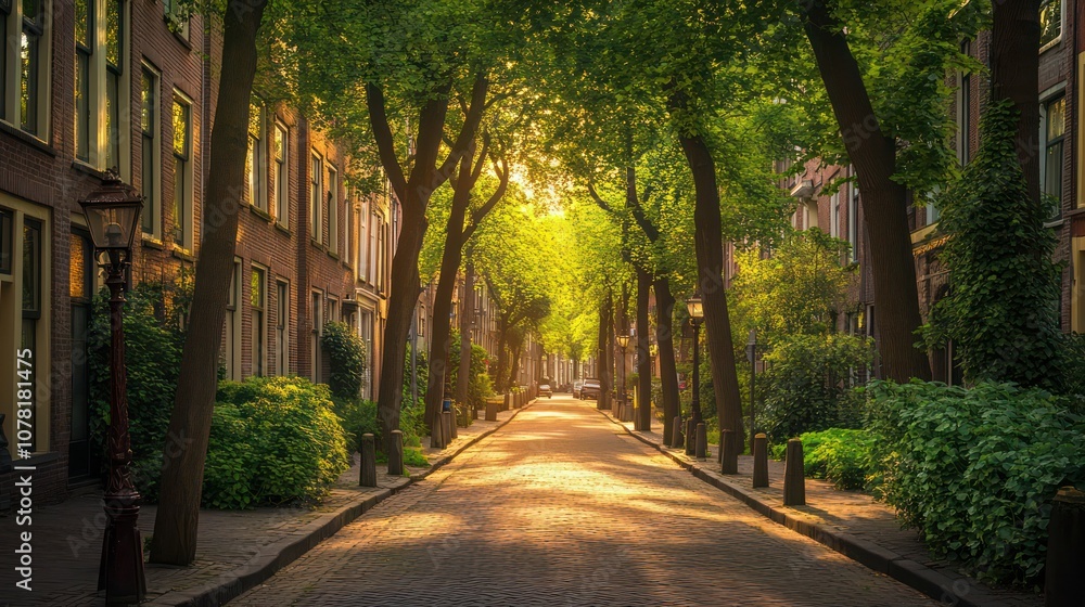 Obraz premium Quiet low-traffic streets in a Dutch neighborhood. eco-friendly and pedestrian-friendly setup.
