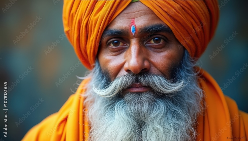 Golden and blue portrait of Guru Nanak Dev Ji symbolizing purity spirituality and blessings Golden and blue portrait of Guru Nanak Dev Ji symbolizing purity spirituality and blessings