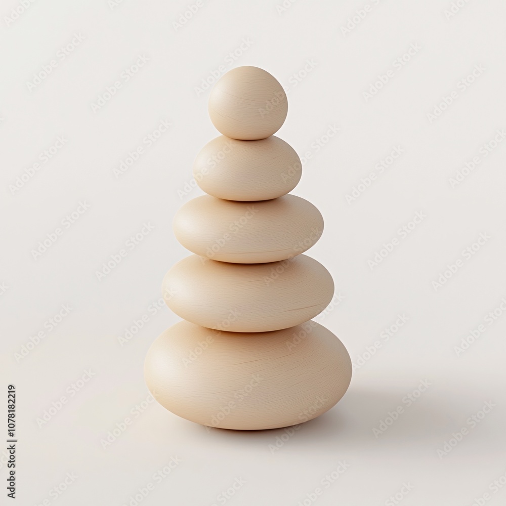 2408_045.A simple Wooden stacking toy for babies and toddlers, Light ecru color, white background, 3D Rendering, isometric 2408_045.A simple Wooden stacking toy for babies and toddlers, Light ecru color, white background, 3D Rendering, isometric