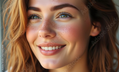 Smiling woman with vibrant brown hair