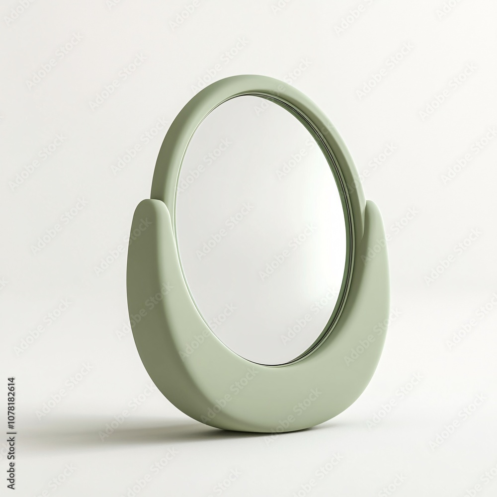 2408_033.A simple Baby mirror for babies and toddlers, Light moss green color, white background, 3D Rendering, isometric 2408_033.A simple Baby mirror for babies and toddlers, Light moss green color, white background, 3D Rendering, isometric