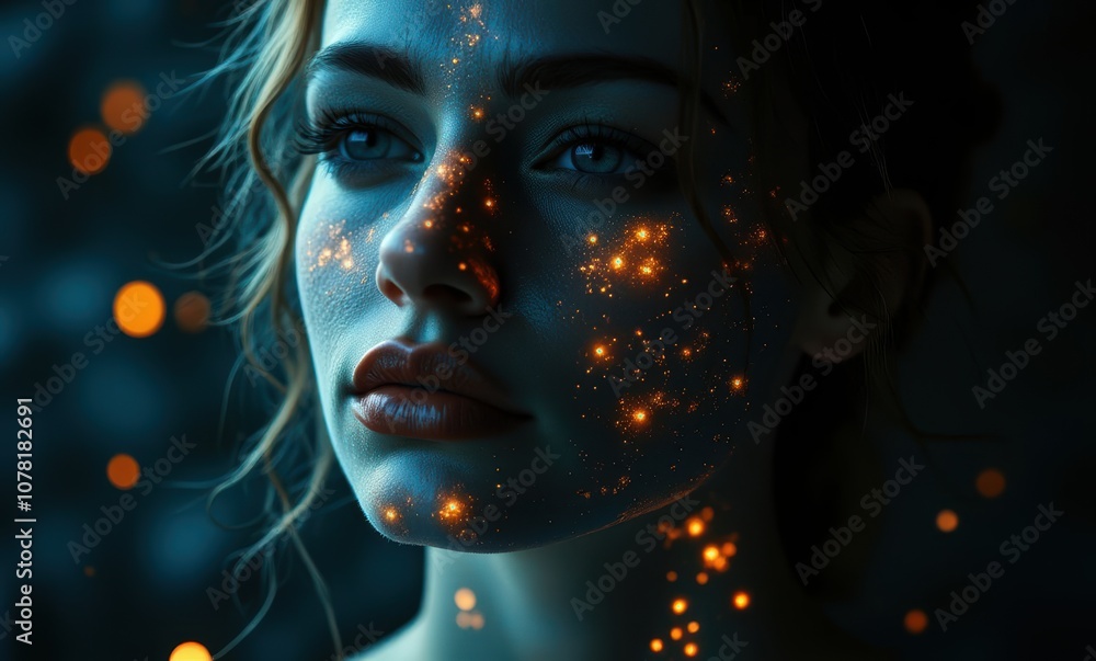 Ethereal woman with sparkling face art Ethereal woman with sparkling face art
