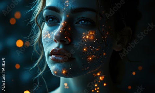 Ethereal woman with sparkling face art