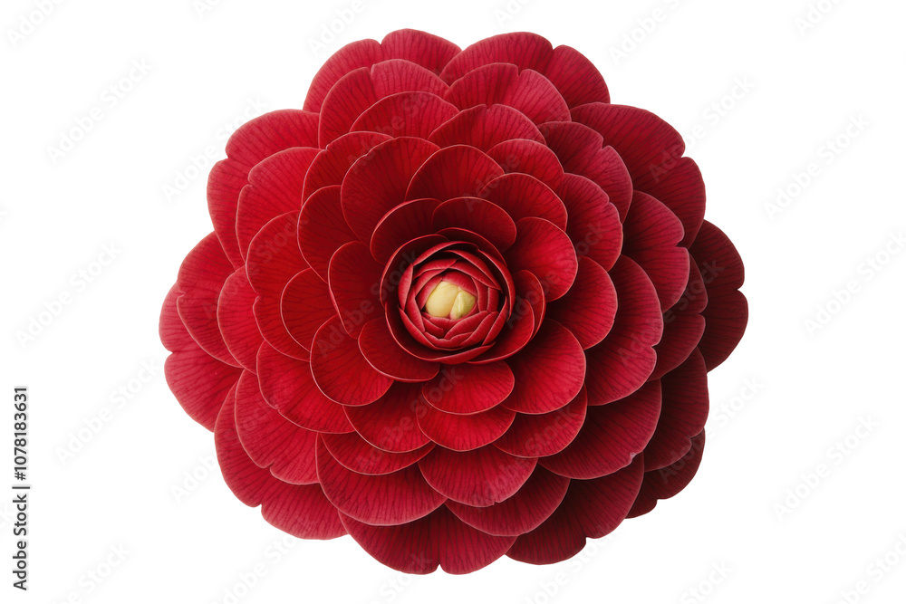 A vibrant red flower with layered petals, showcasing a smooth, rounded shape and a bright center, symbolizing beauty and elegance. Transparent background. A vibrant red flower with layered petals, showcasing a smooth, rounded shape and a bright center, symbolizing beauty and elegance. Transparent background.