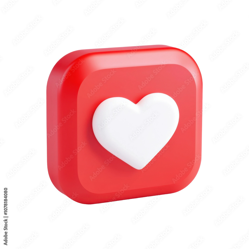 A red square icon featuring a white heart symbol, representing love and affection. Transparent background. A red square icon featuring a white heart symbol, representing love and affection. Transparent background.