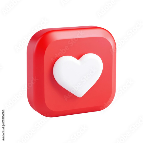 A red square icon featuring a white heart symbol, representing love and affection. Transparent background.