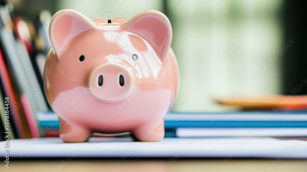 A pink piggy bank sits on a desk, symbolizing savings and financial planning. A pink piggy bank sits on a desk, symbolizing savings and financial planning.