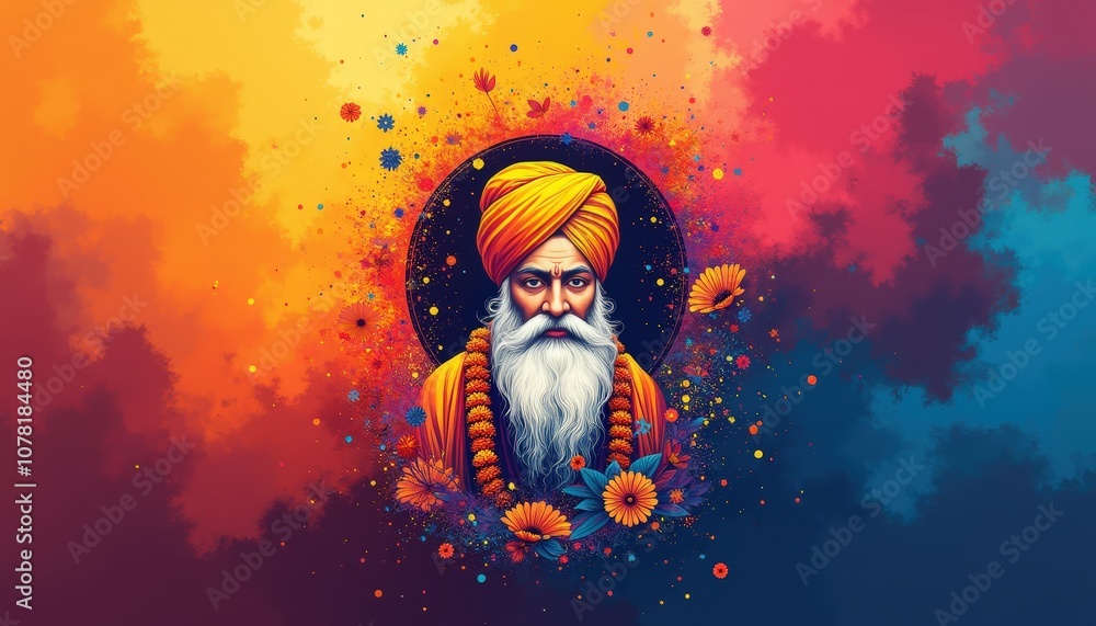 Vibrant abstract art for Guru Nanak Jayanti with festival colors and holy symbols Vibrant abstract art for Guru Nanak Jayanti with festival colors and holy symbols