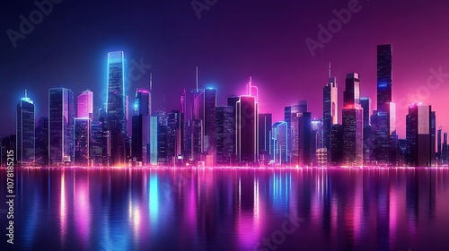 Futuristic cityscape with neon lights