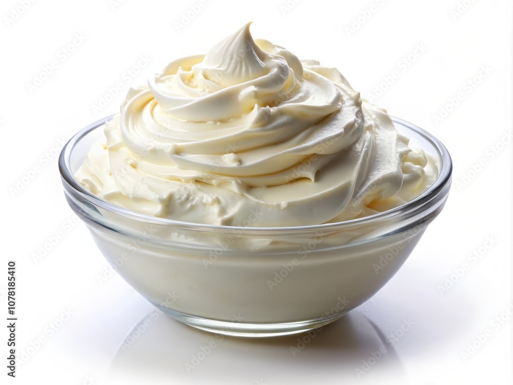 Bowl of Cream Cheese Isolated on Background with Soft Lighting and Subtle Shadows for Culinary Use and Food Presentation in Stock Photography Bowl of Cream Cheese Isolated on Background with Soft Lighting and Subtle Shadows for Culinary Use and Food Presentation in Stock Photography