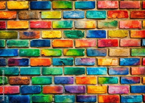 Candid Photography of a Vibrant Watercolor Brick Wall Set, Showcasing an Artistic Blend of Colors and Textures for Unique Backgrounds and Creative Projects