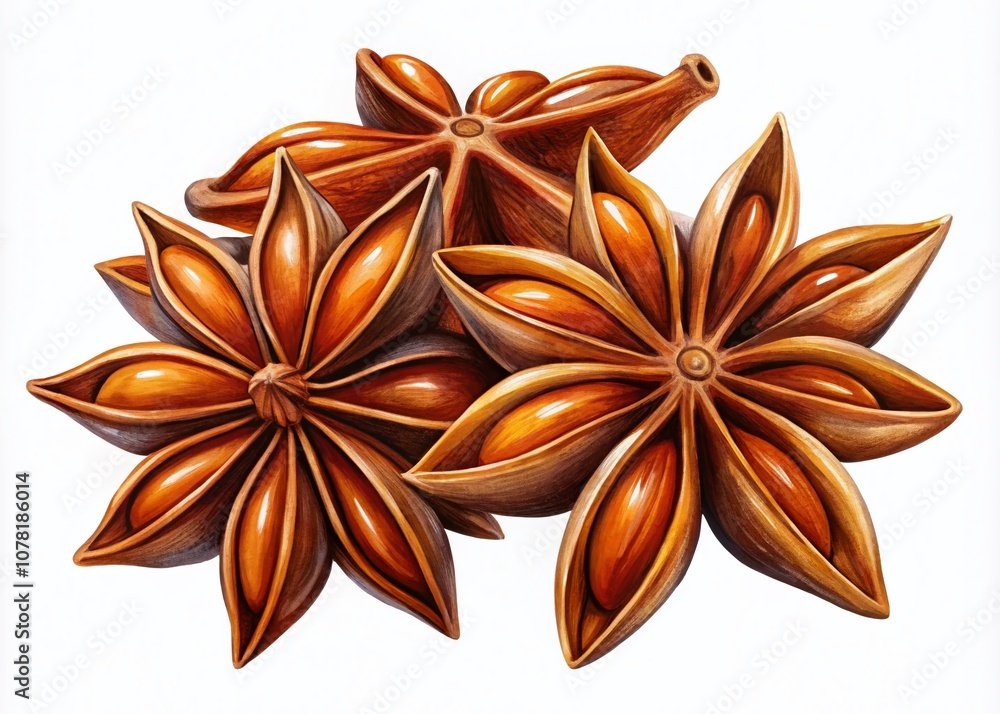 Star anise spice doodles, vibrant product photography. Star anise spice doodles, vibrant product photography.