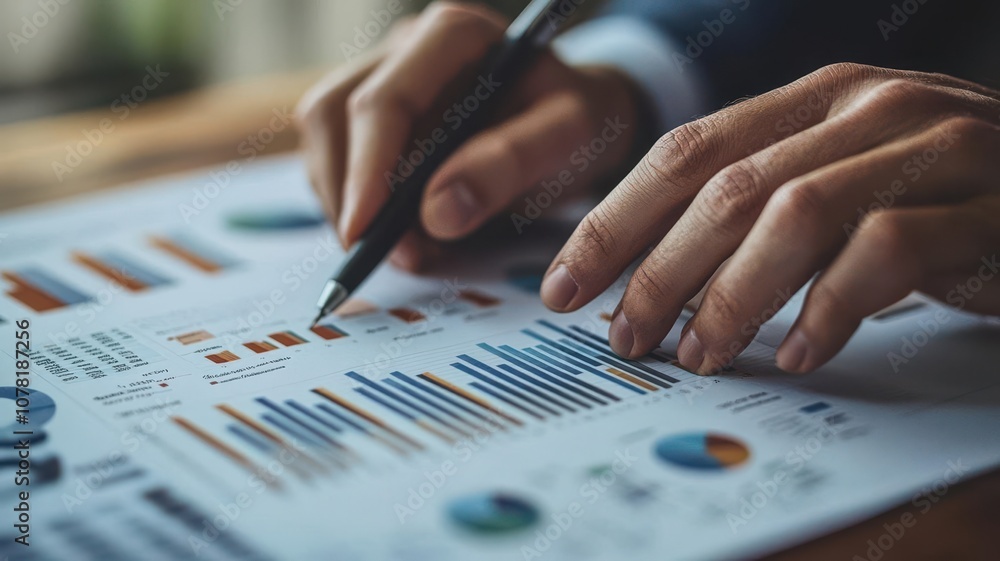 Hands adjusting financial forecast charts on a business strategy document Hands adjusting financial forecast charts on a business strategy document